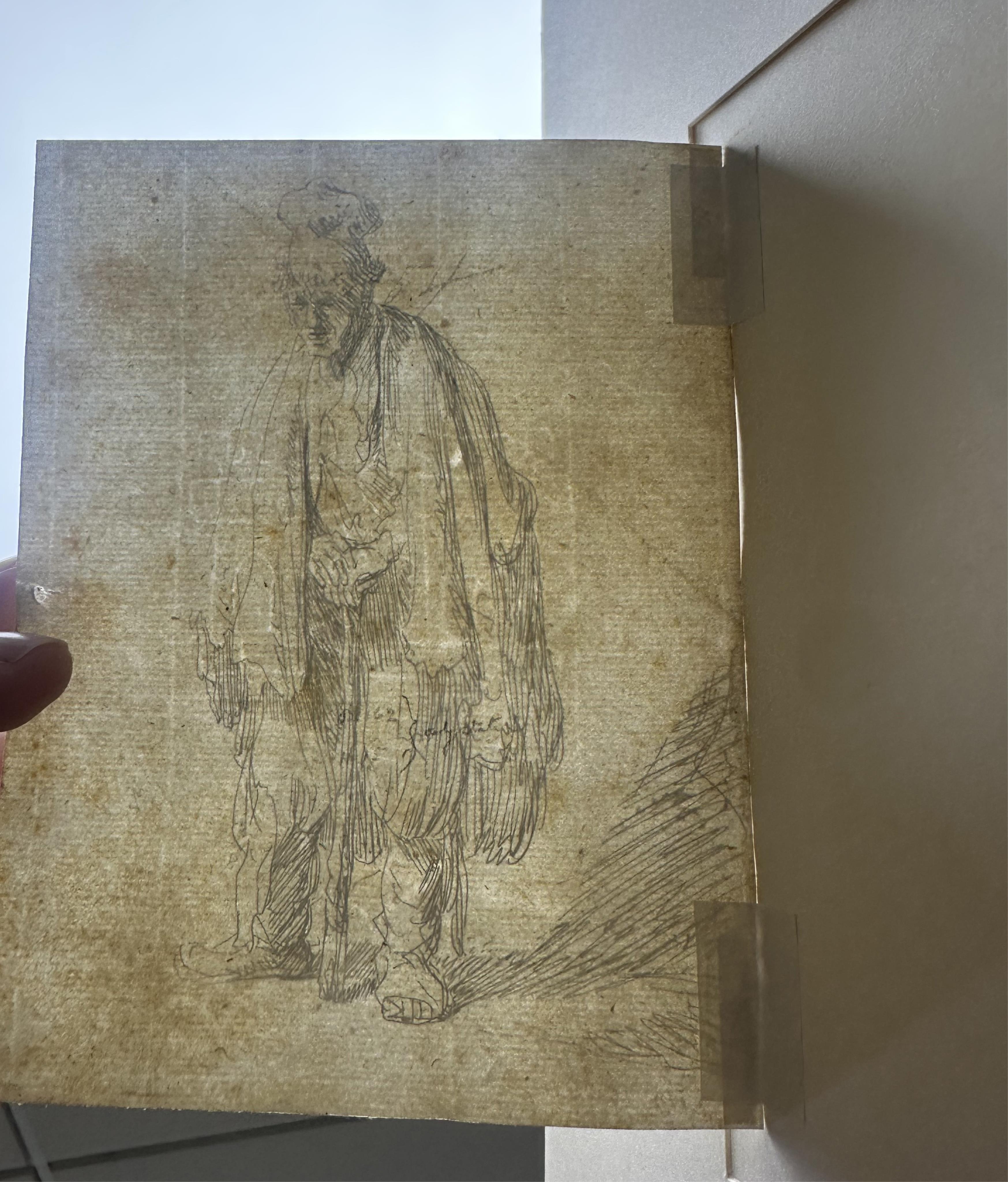 Rembrandt Van Rijn, Dutch 1606-1669, 'Beggar in a High Cap, Standing and Leaning on a Stick'